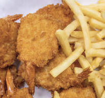 Crispy fried shrimp served with french fries